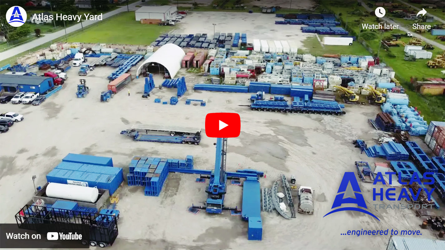 Video - An overhead view of Atlas Heavy Transport's Equipment in their Yard in Houston, Texas